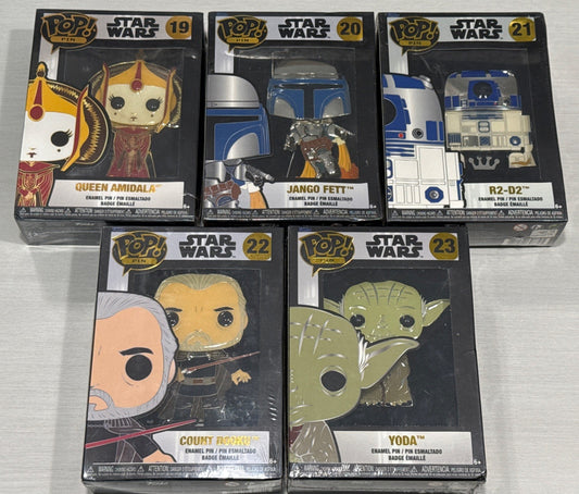 Funko POP Star Wars Pin Lot 5 R2-D2 Jango Fett Dooku Queen Amidala Yoda Enamel