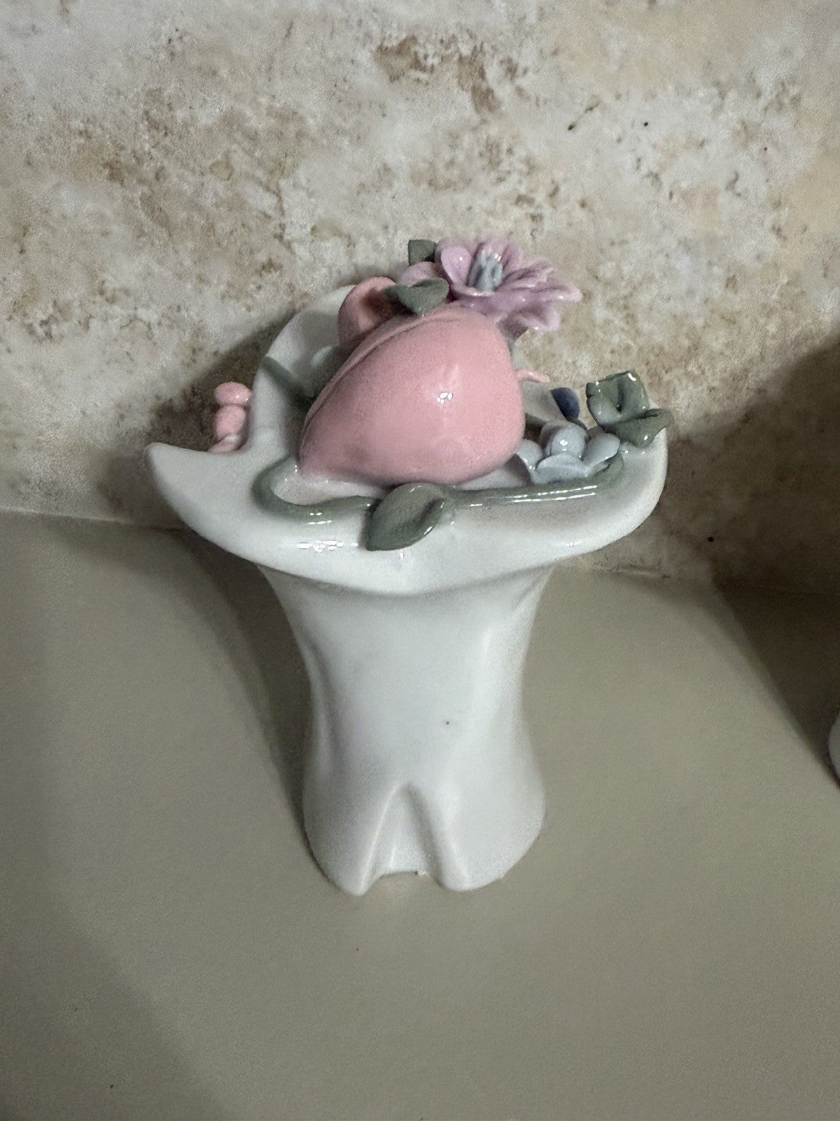 Vintage Porcelain Hat Vase Planter Pair Floral Made in China