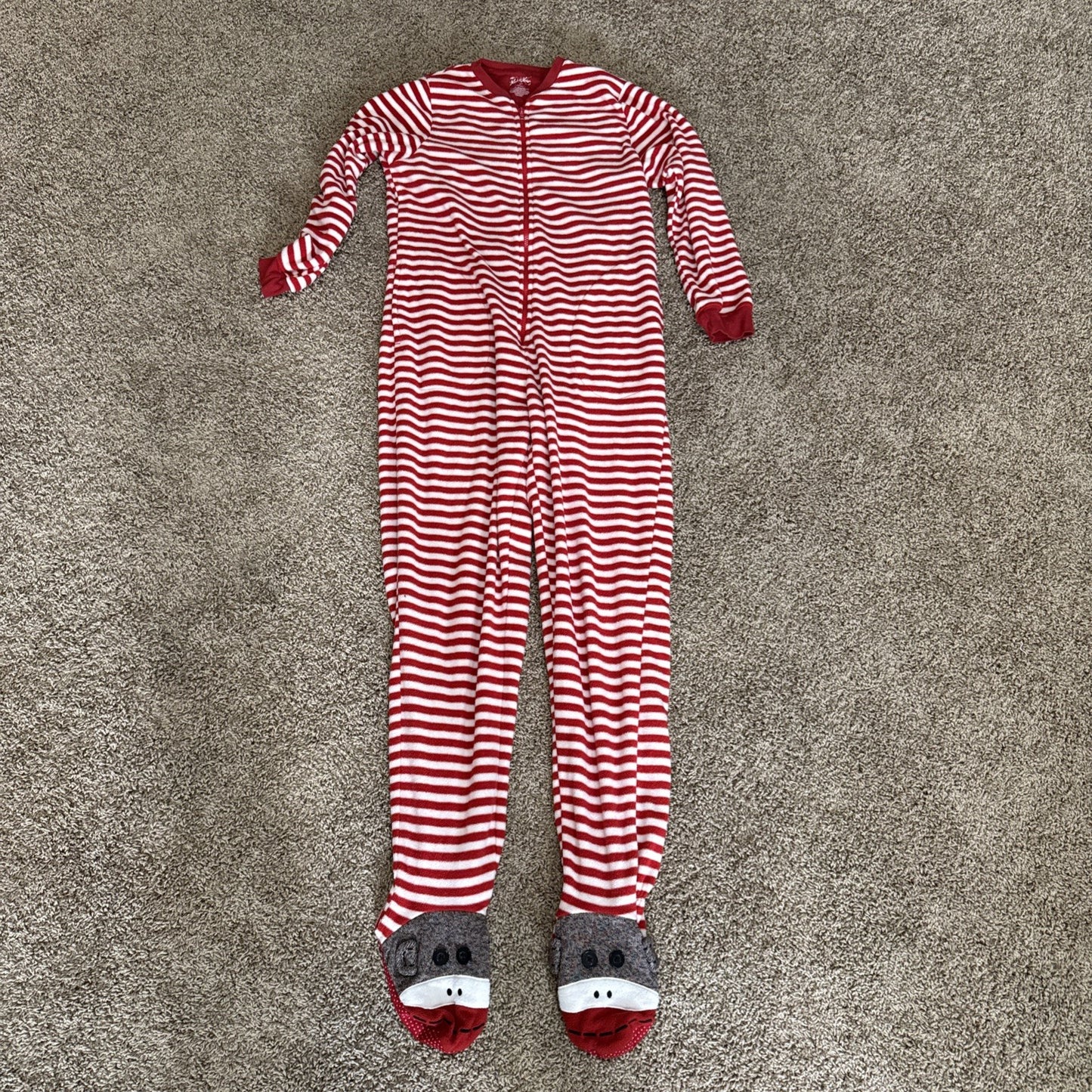 Nick and Nora Sock Monkey Pajamas Red White Striped One Piece Womens Size Small