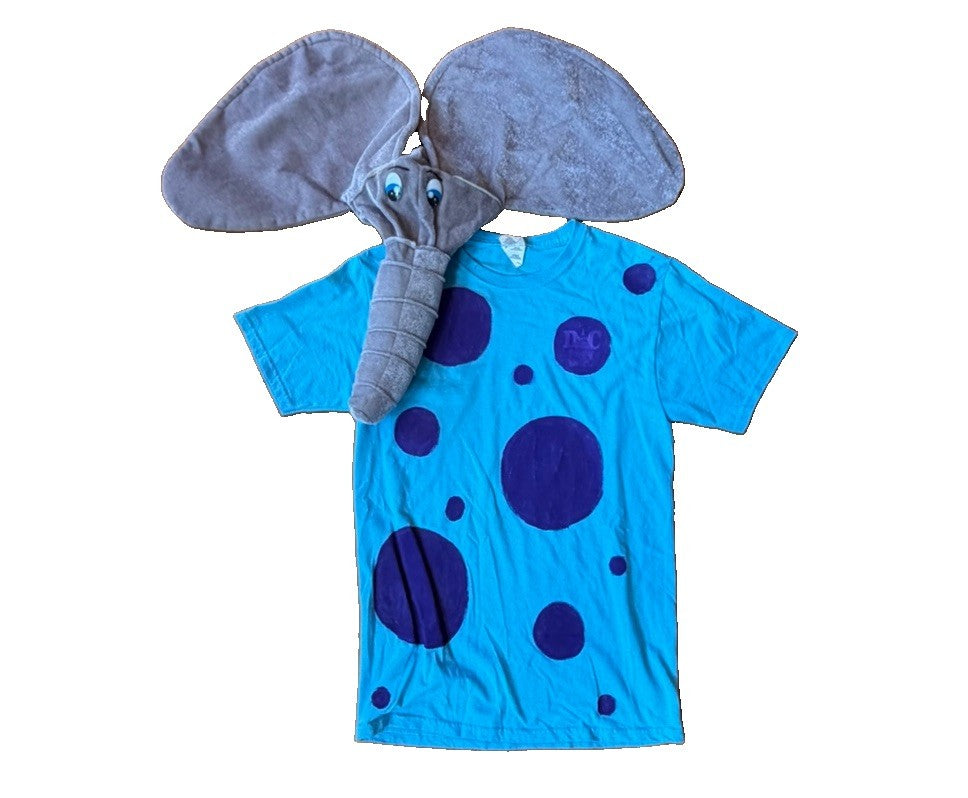 Kids Dumbo Costume Set Blue Polka Dot Shirt Plush Elephant Ears Hat Size Small
