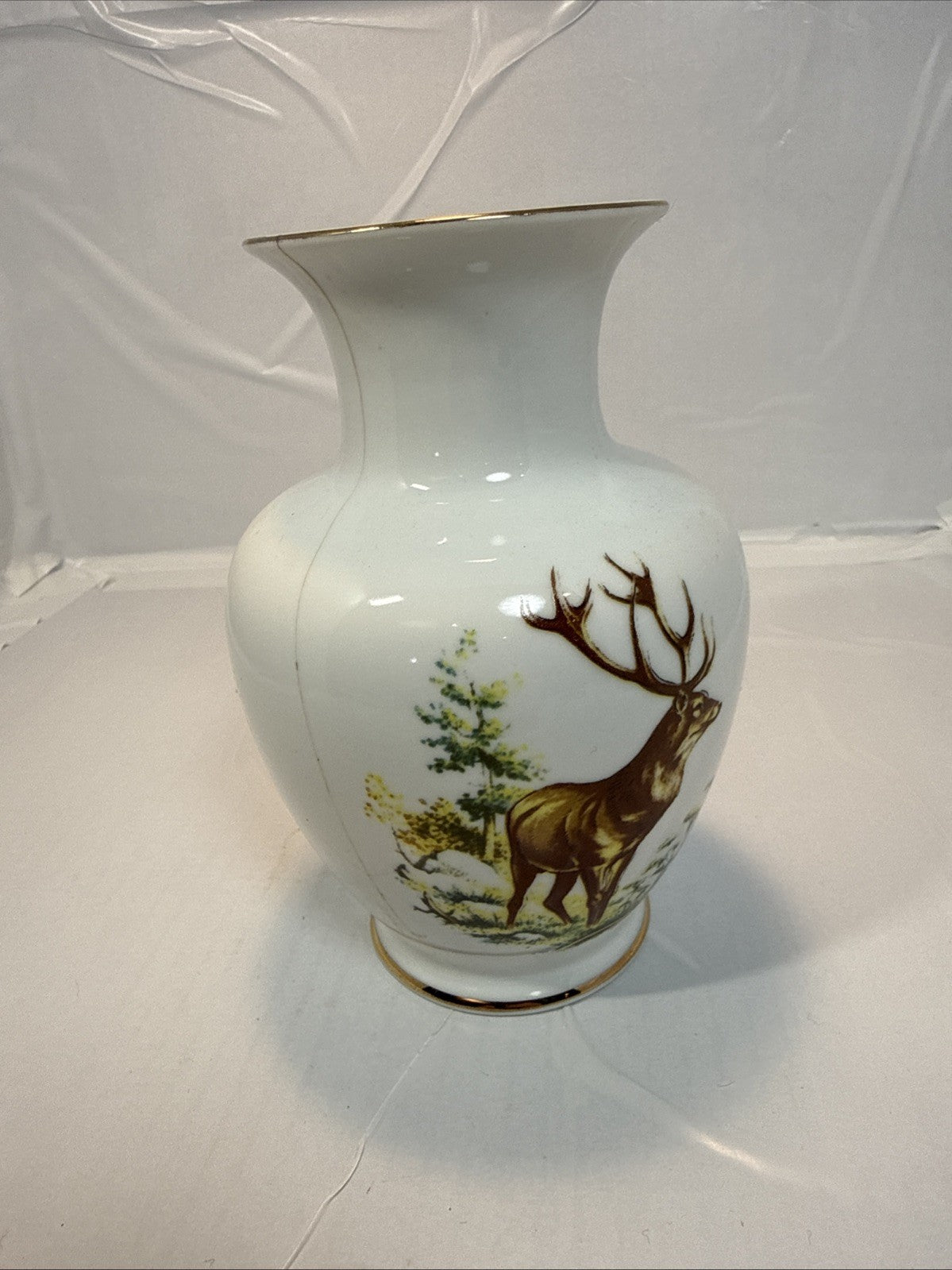 Hollóházi Henriett Porcelain Vase Deer Theme 6 x 5 Inch Hungary