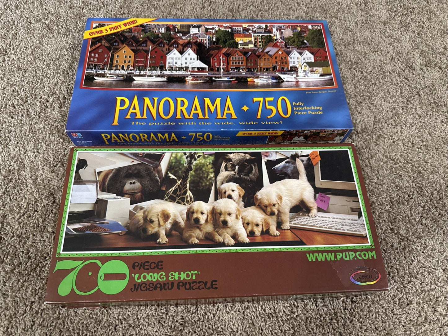Vintage Panorama Jigsaw Puzzle Lot MB 750 Piece Long Shot Puppies 700 Piece