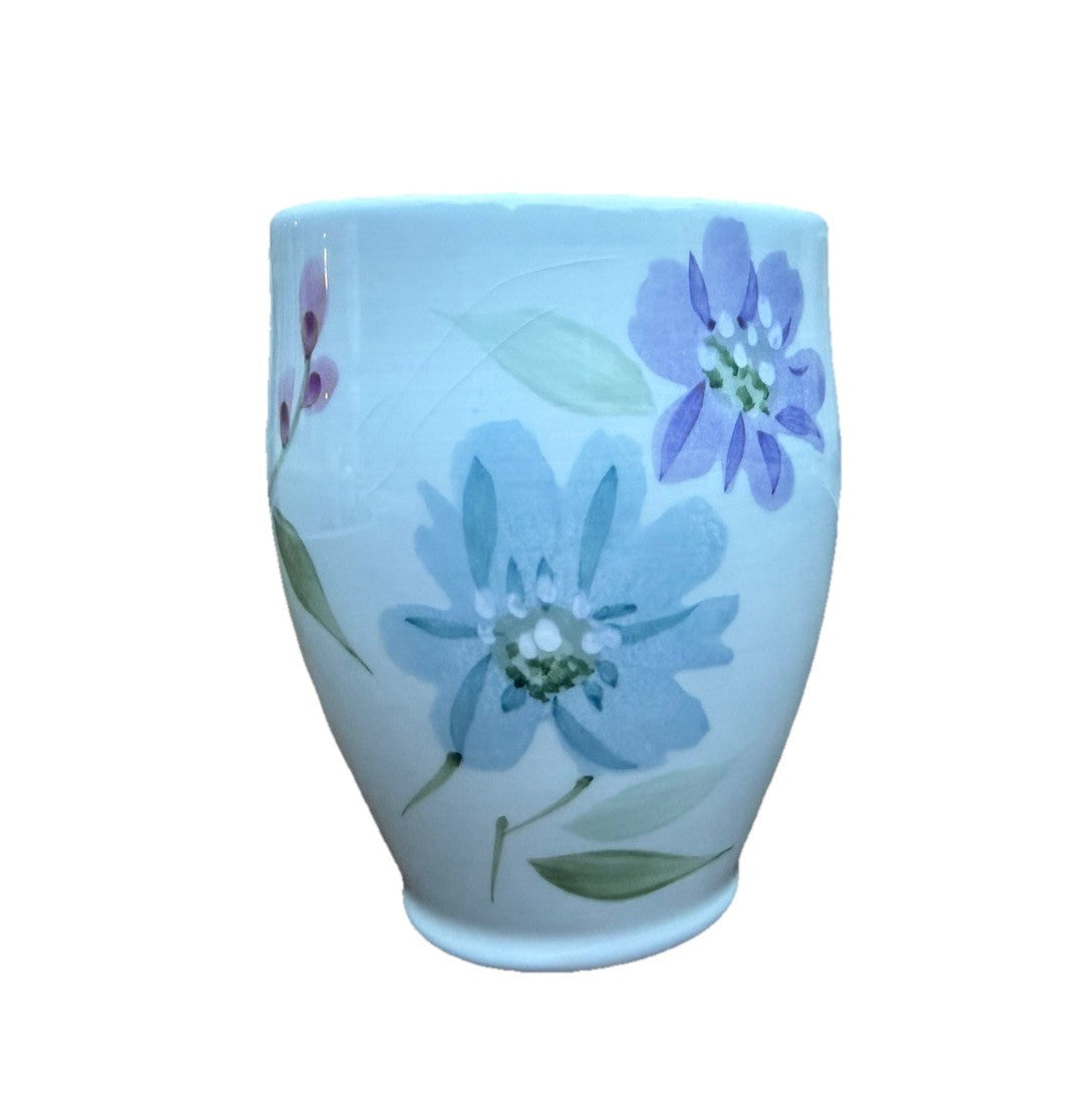 Hand Painted Ceramic Floral Tumbler Purple Blue Vintage Cup