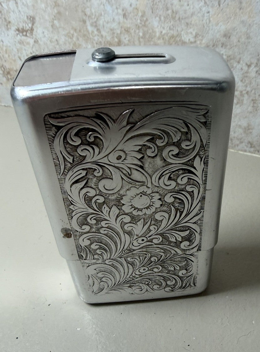 Vintage Park Industries Aluminum Cigarette Pack Holder Case Floral Embossed