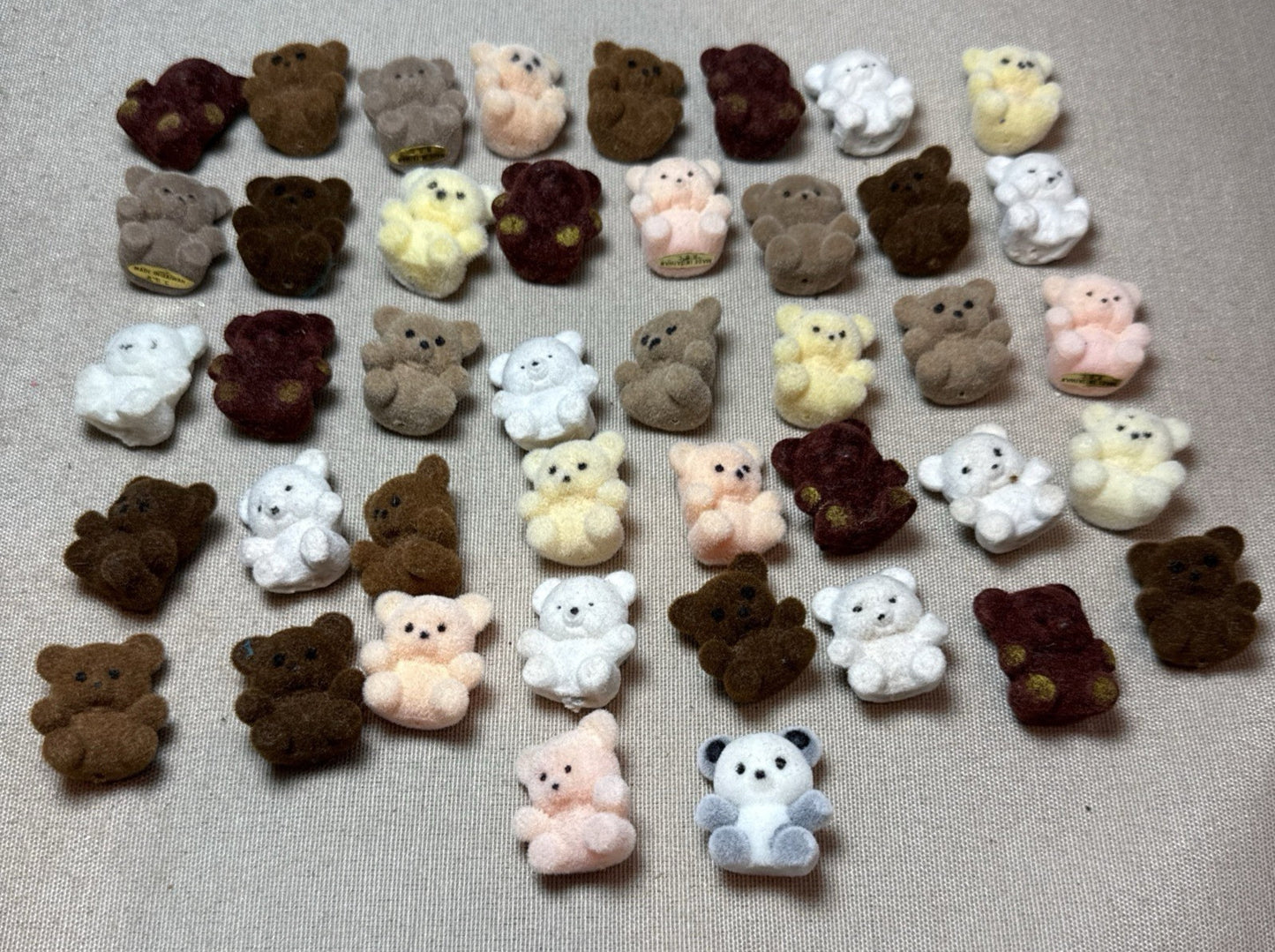 Lot of 42 Flocked Fuzzy Miniature Teddy Bears 1” Vintage Crafting Minis Dioramas