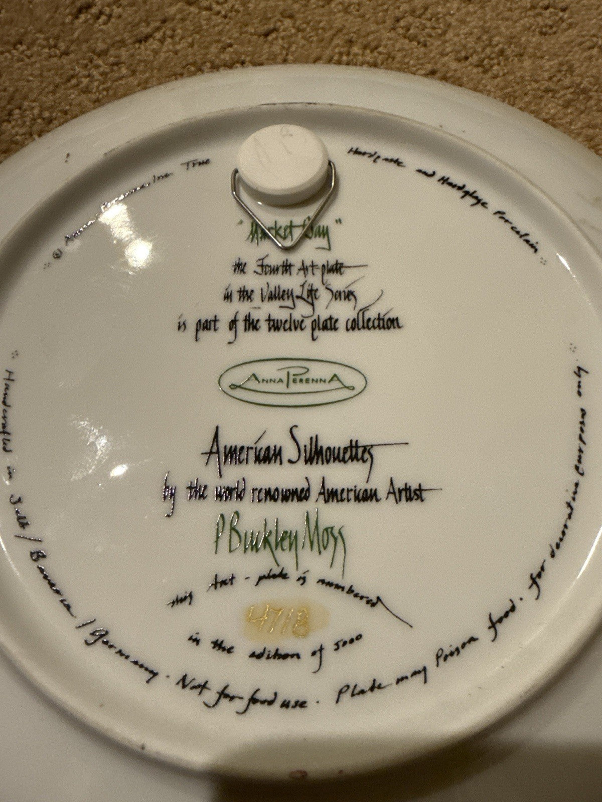 P Buckley Moss Market Day Plate Valley Life Series 8.25” Anna Perenna 4718/5000