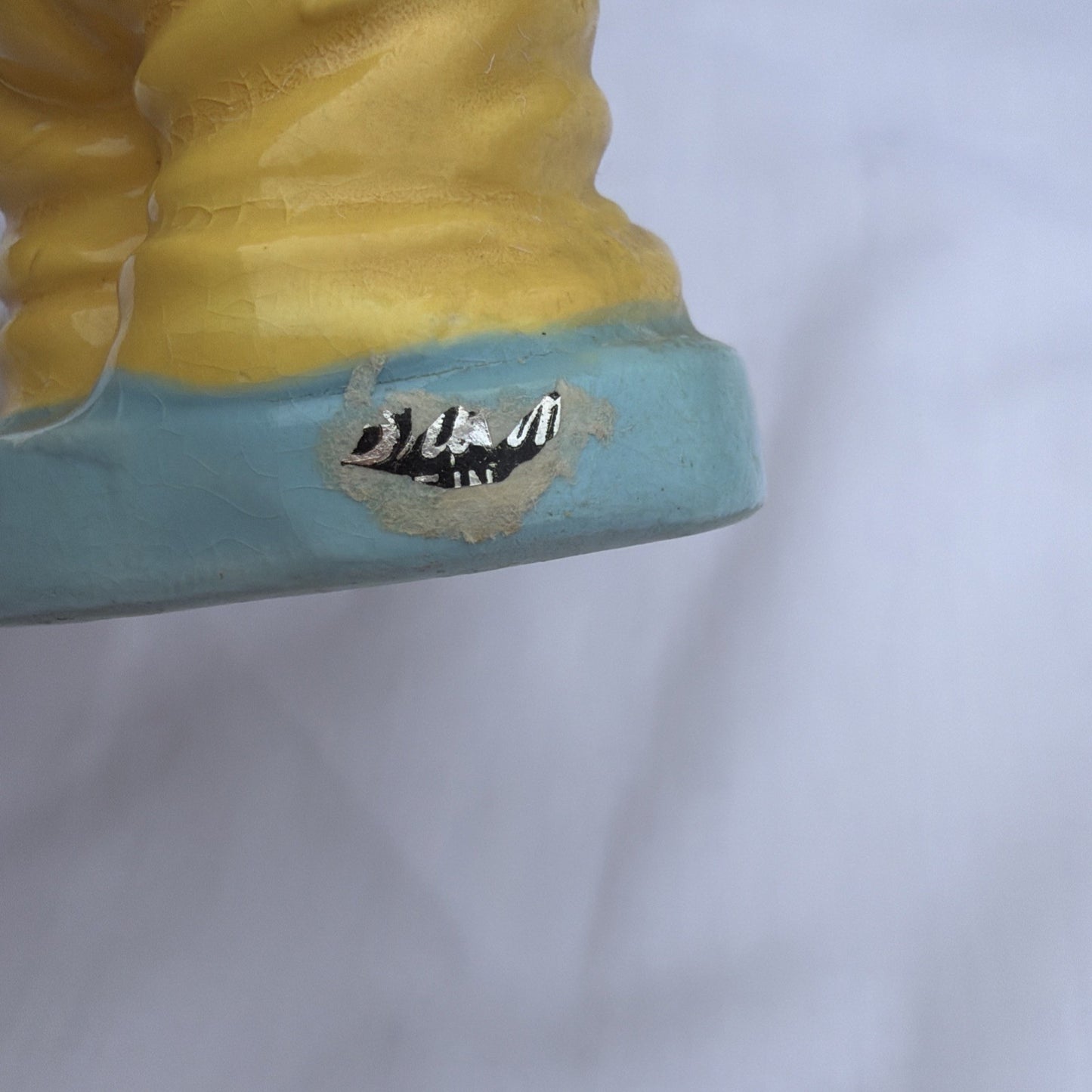 Vintage Porcelain Boy Figurine Puppy Yellow Overalls Dog Figure 4"x3"
