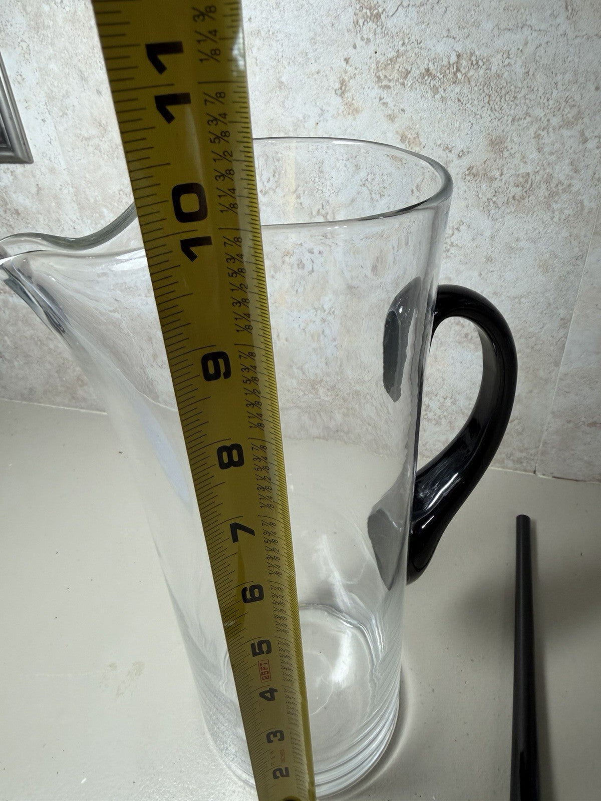 Clear Glass Pitcher Black Handle & Stirrer Rod Barware Drink Server Modern