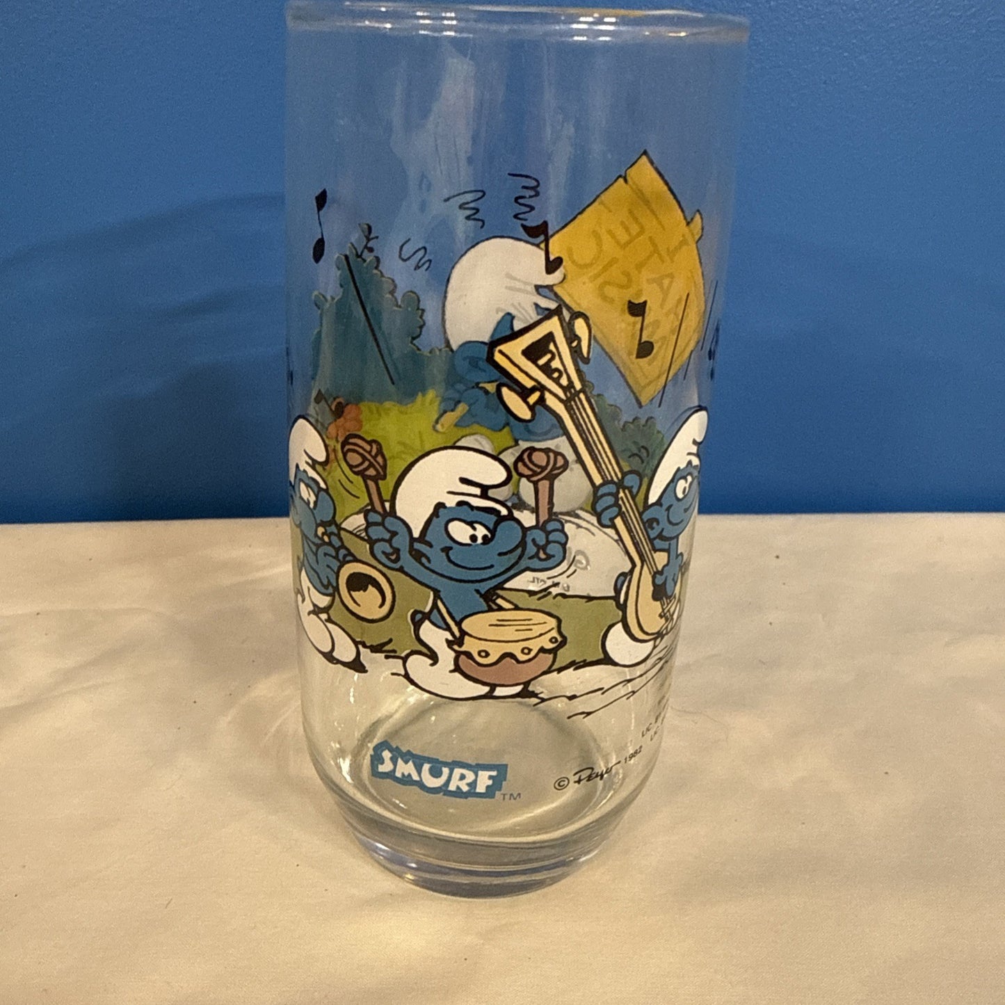 Vintage 1982 Smurfs Peyo Drinking Glasses Set of 5 Smurfette Papa Hefty Grouchy