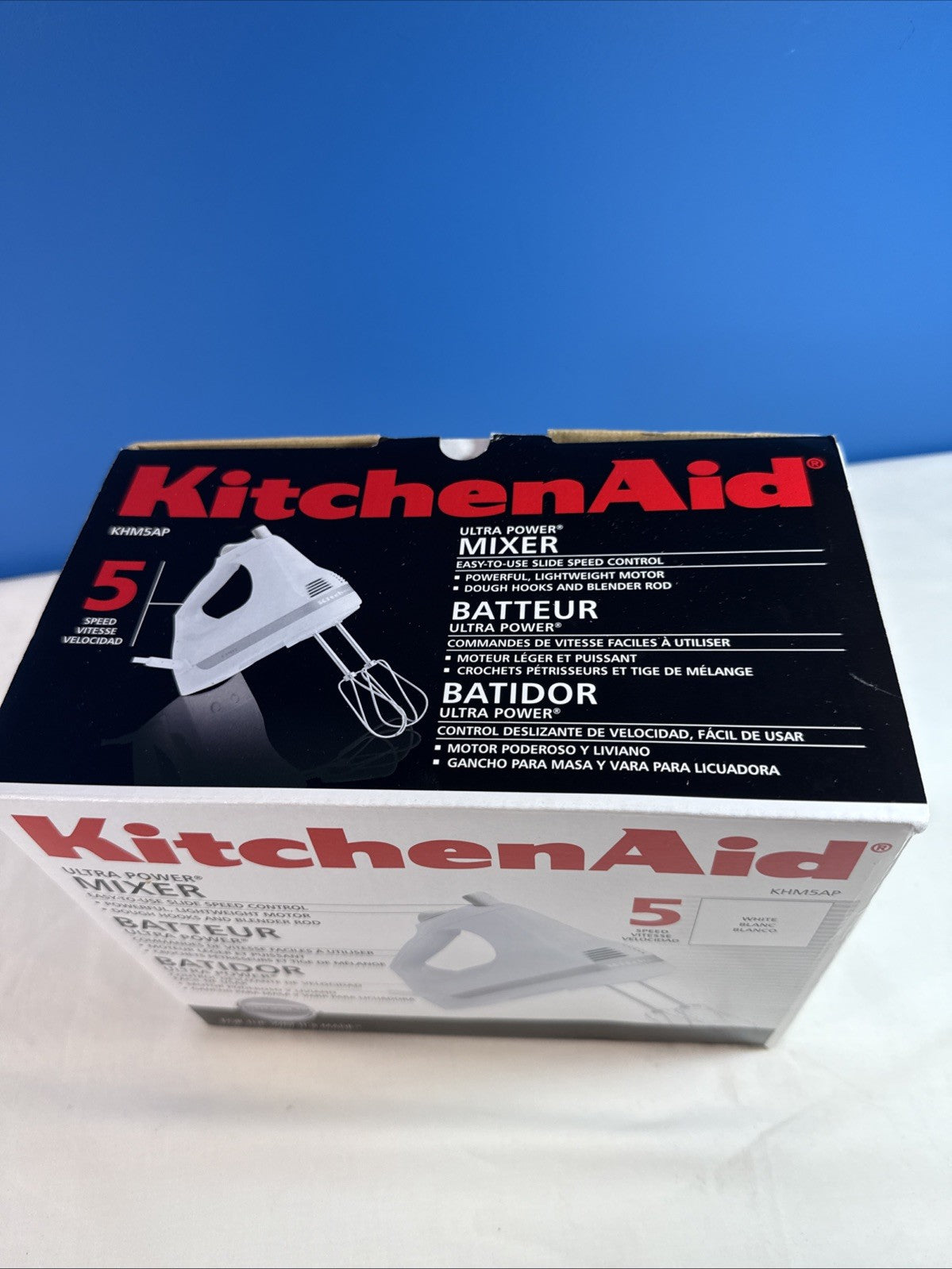 KitchenAid KHM5AP Ultra Power 5 Speed Hand Mixer White Beaters New In Box NIB