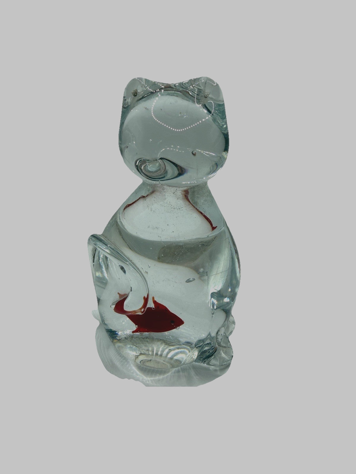 Vintage Murano Style Glass Cat Sculpture Goldfish Inside Belly