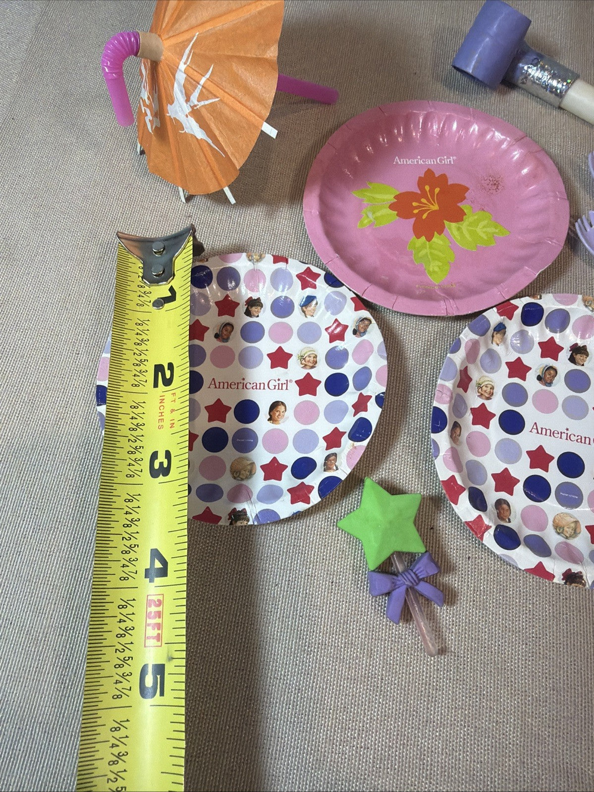 American Girl Doll Party Accessories Lot Plates Cups Decorations 3" 4"
