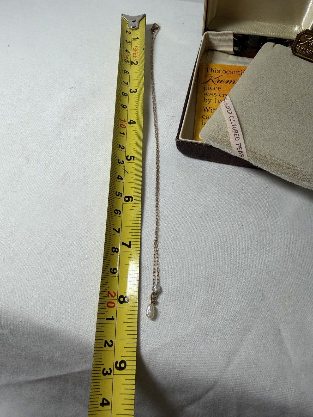 Krementz Gold Overlay Pearl Necklace Freshwater Diamond Accent 16”