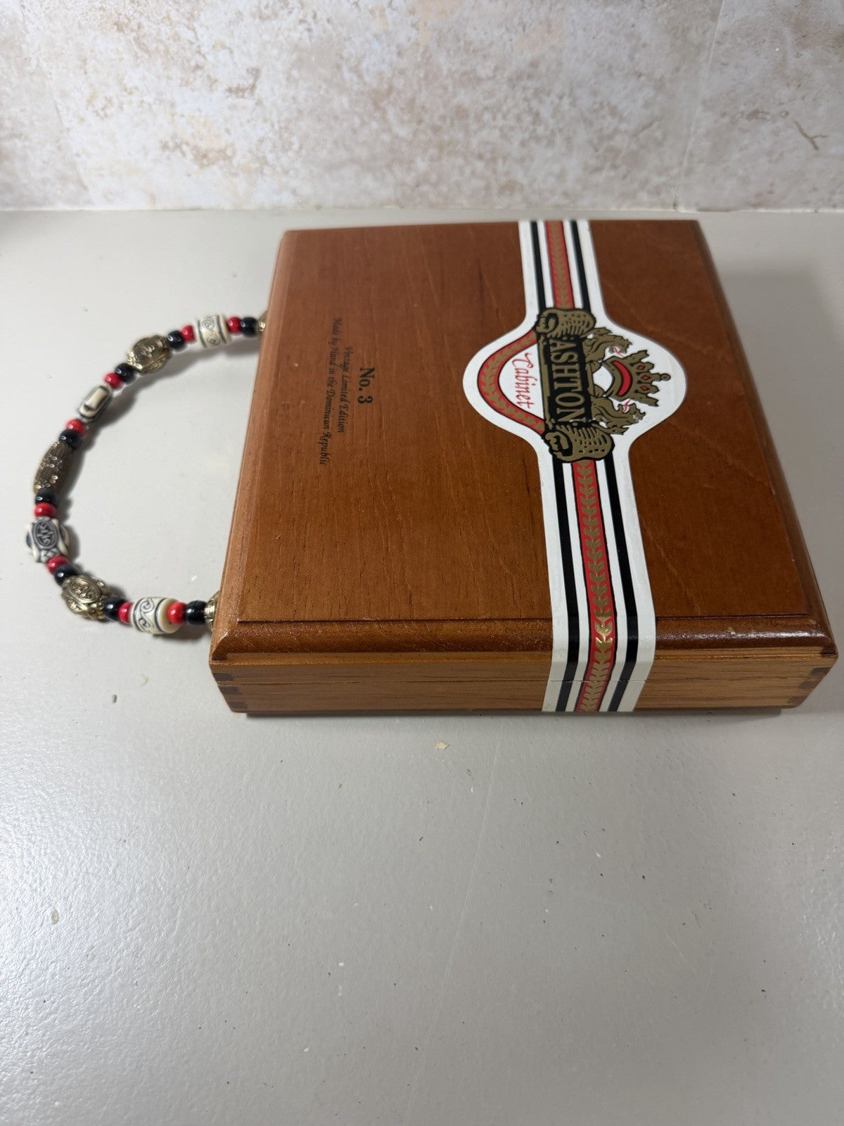 Ashton Cabinet No 3 Vintage Wood Cigar Box Purse Beaded Handle Limited Edition