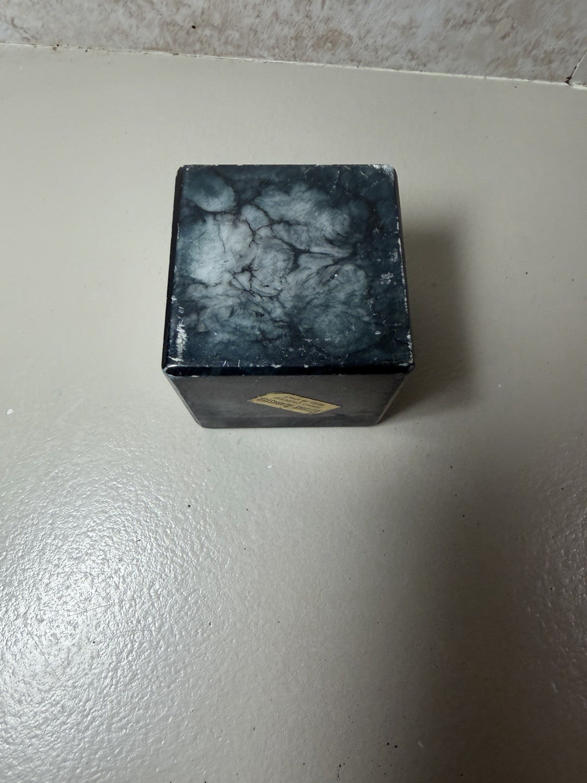Vintage Hand Carved Black Alabaster Stone Cube Paperweight Italy 2.5" Desk