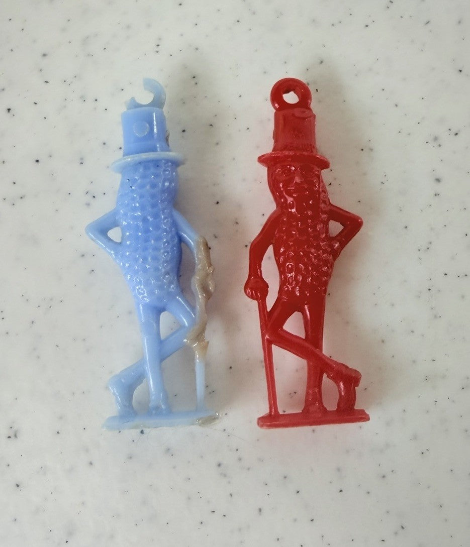 Vintage Planters Mr Peanut Plastic Charms Red Blue Lot of 2 Advertising Figures