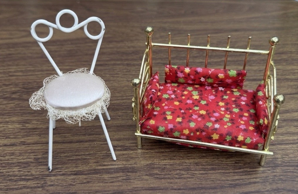Vintage Dollhouse Furniture Brass Bed Sofa Ice Cream Chair Lot