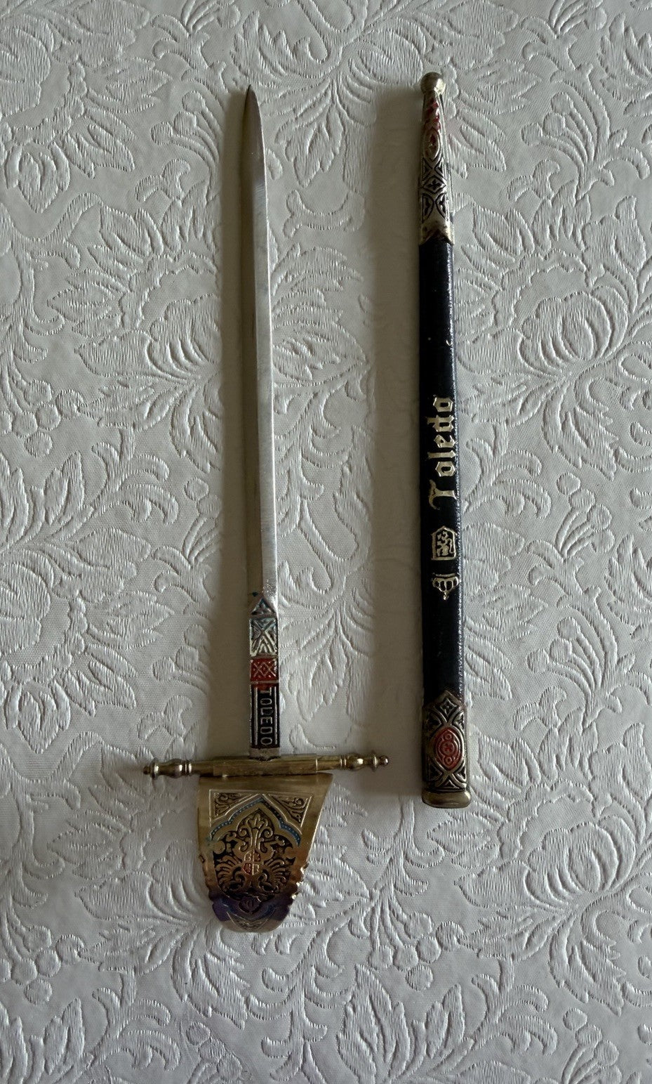 Vintage Spanish Toledo Miniature Sword Letter Opener Scabbard Enamel Spain