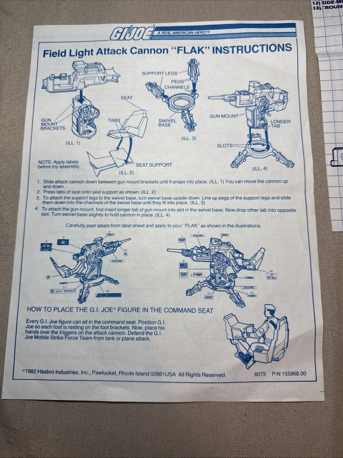 Vintage GI Joe ARAH 5 Blueprint Instruction Sheets MOBAT STUN FLAK MMS SKIMOBILE