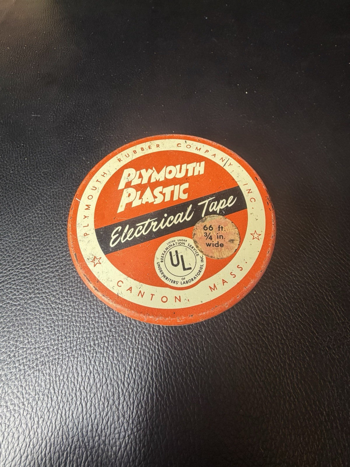 Vintage Plymouth Plastic Electrical Tape Tin Ellisco Canton Mass Advertising