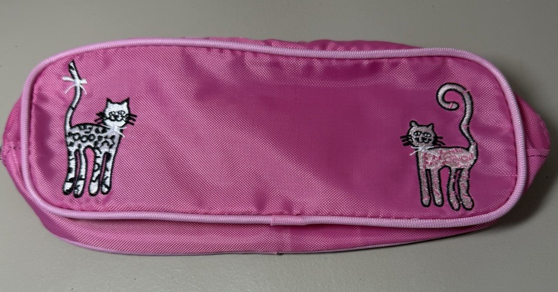 NWT Lillian Vernon Pink Leopard Cats Pencil Case Cosmetic Bag Lot of 2 Zip Pouch