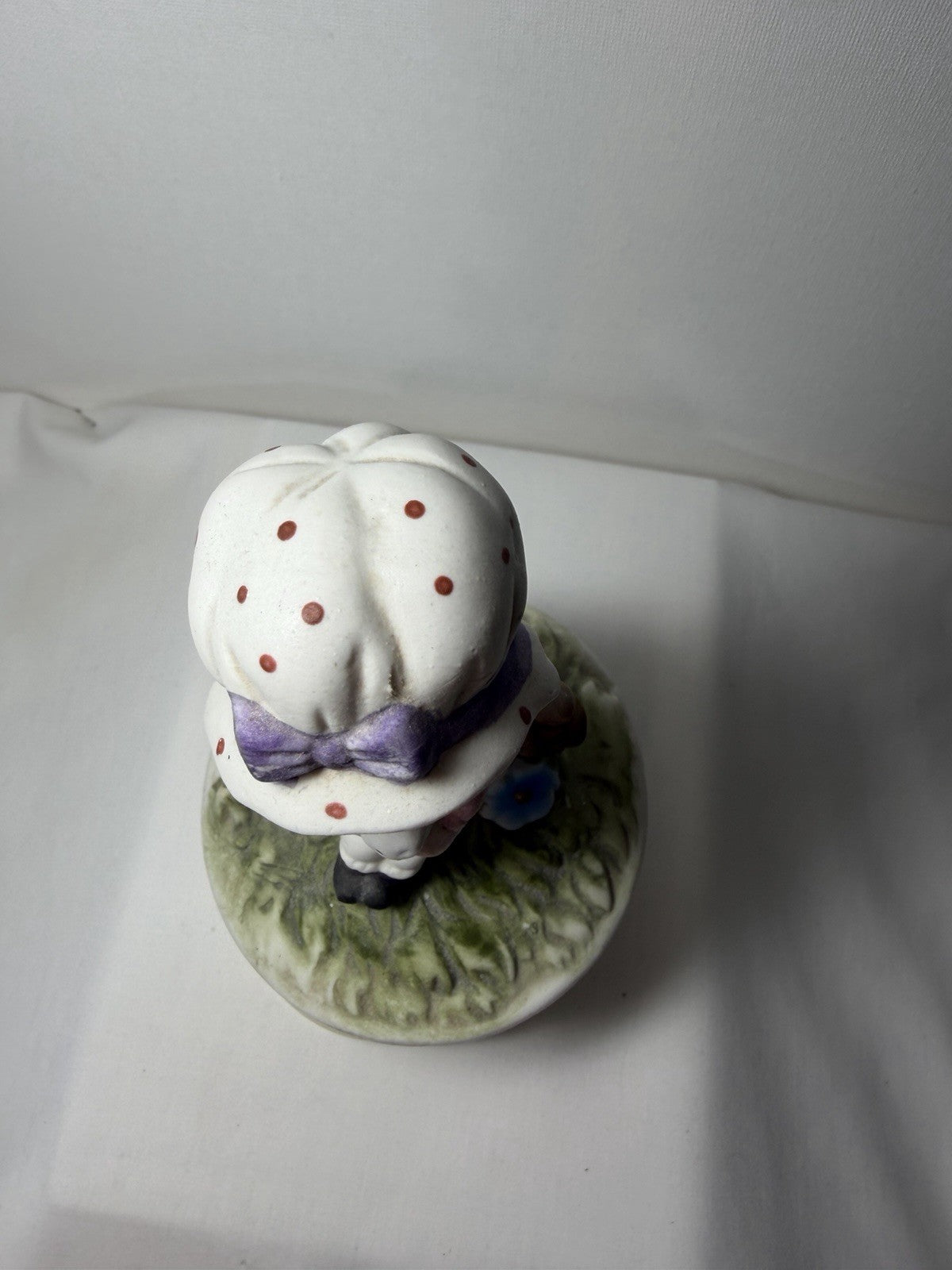 Porcelain Bisque Girl Music Box Cat Figurine Plays Song - Works