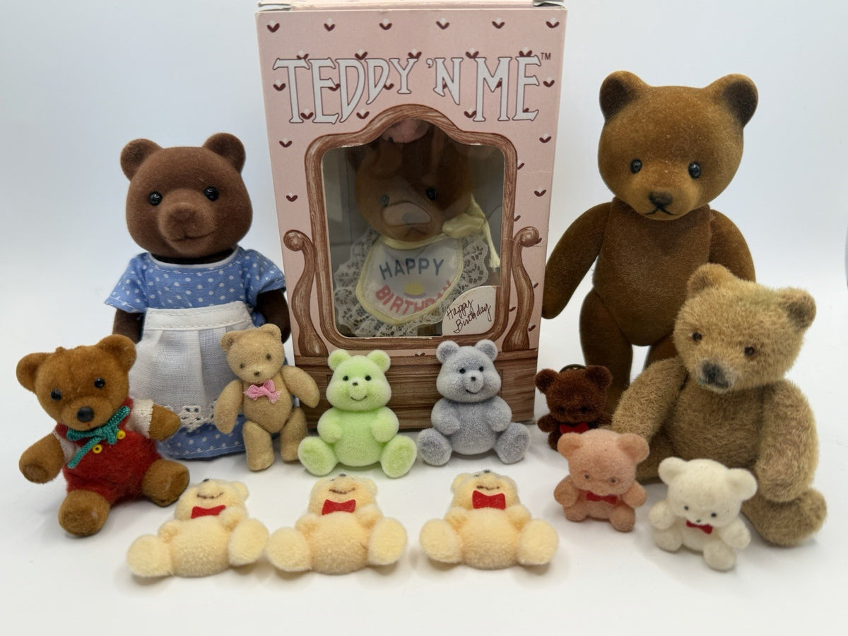Vintage Teddy N Me Flocked Miniature Teddy Bears Figurines Collectible Toy Lot