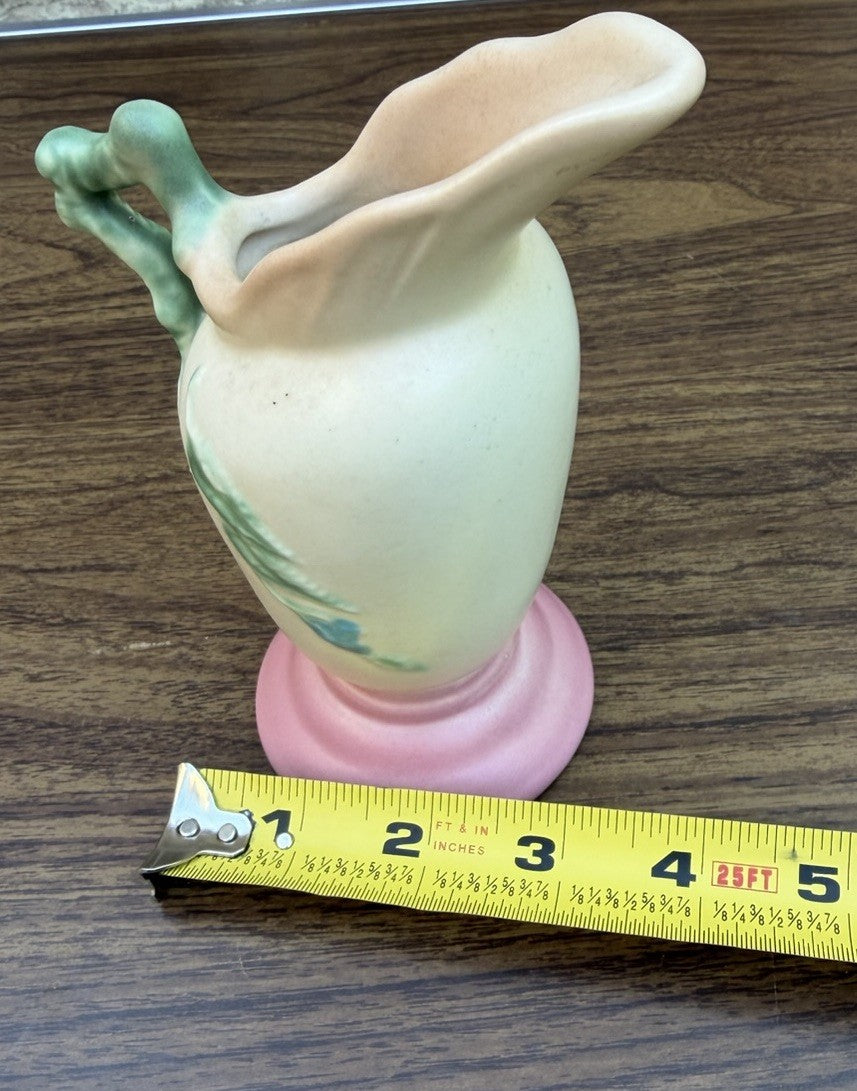 Vintage Hull Pottery Woodland Ewer Pitcher Pink Green 5.5"x3"