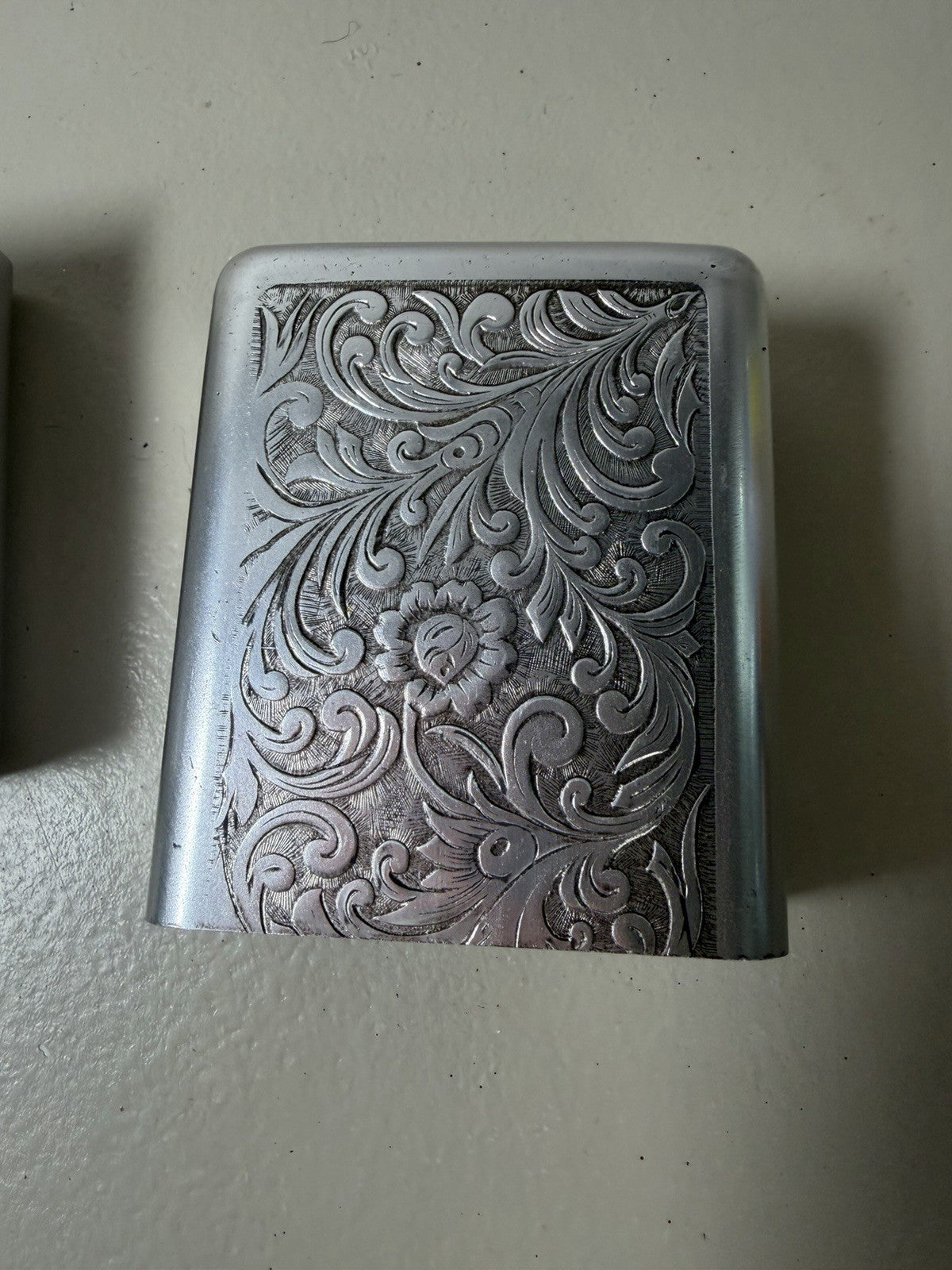 Vintage Park Industries Aluminum Cigarette Pack Holder Case Floral Embossed