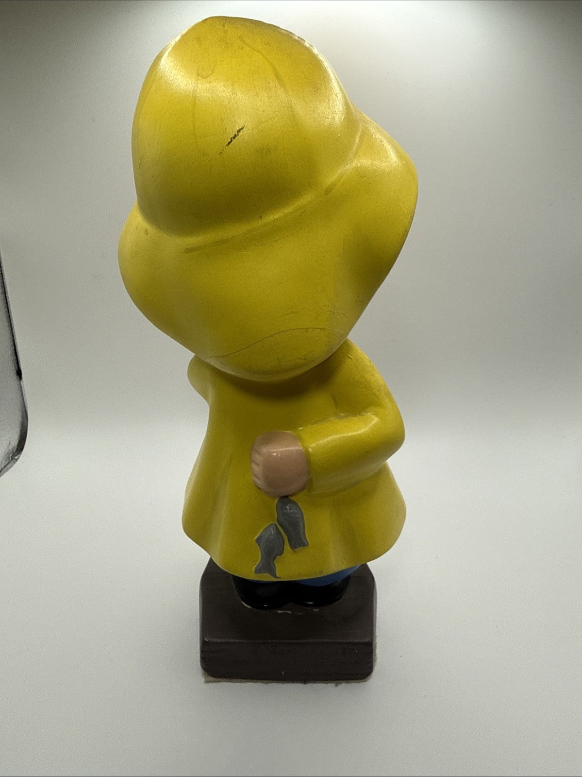 Vintage 1971 Ceramic Fishing Boy & Girl In Yellow Rain Coats So Cute!