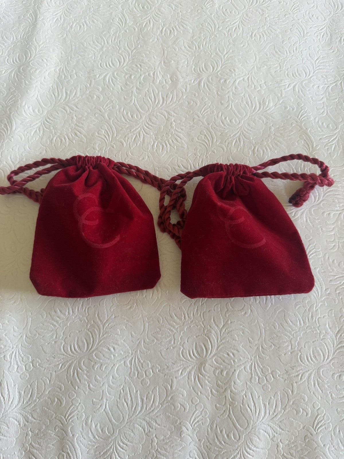 Lot of 2 Chanel Vintage Red Velvet Jewelry Pouches Drawstring Gift Bags CC