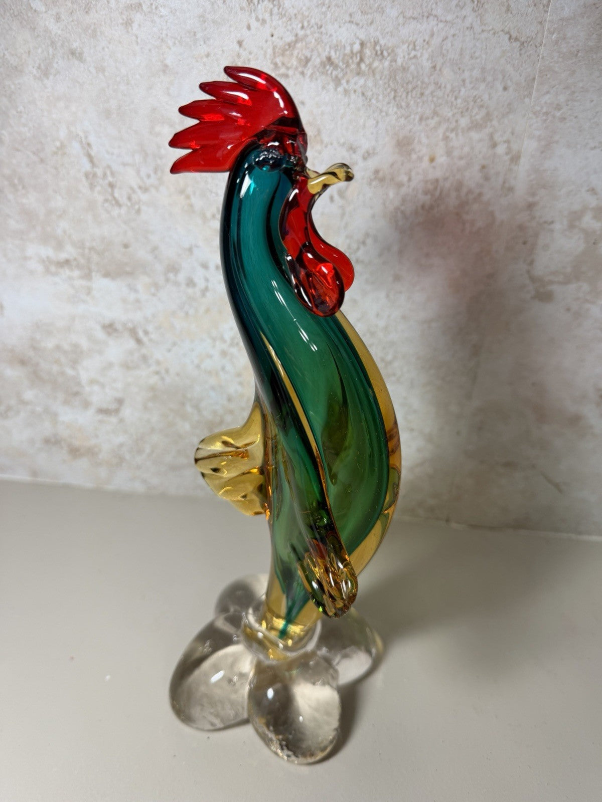 Vintage Murano Style Art Glass Rooster Duck Figurine Set Hand Blown Italy Pair