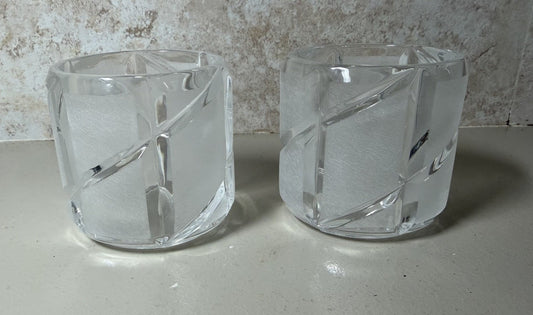 PartyLite 24% Lead Crystal Counterpoint Votive Candle Holders Pair NIB Made USA