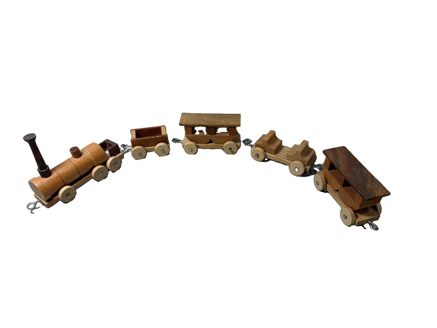 Vintage Loquai Holzkunst Wooden Train Set Engine Cars Folk Art Germany Handcraft