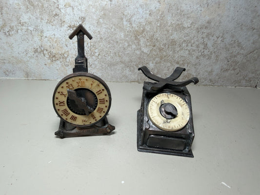 Vintage Diecast Metal Pencil Sharpeners Clock Scale Hong Kong 2 Miniatures