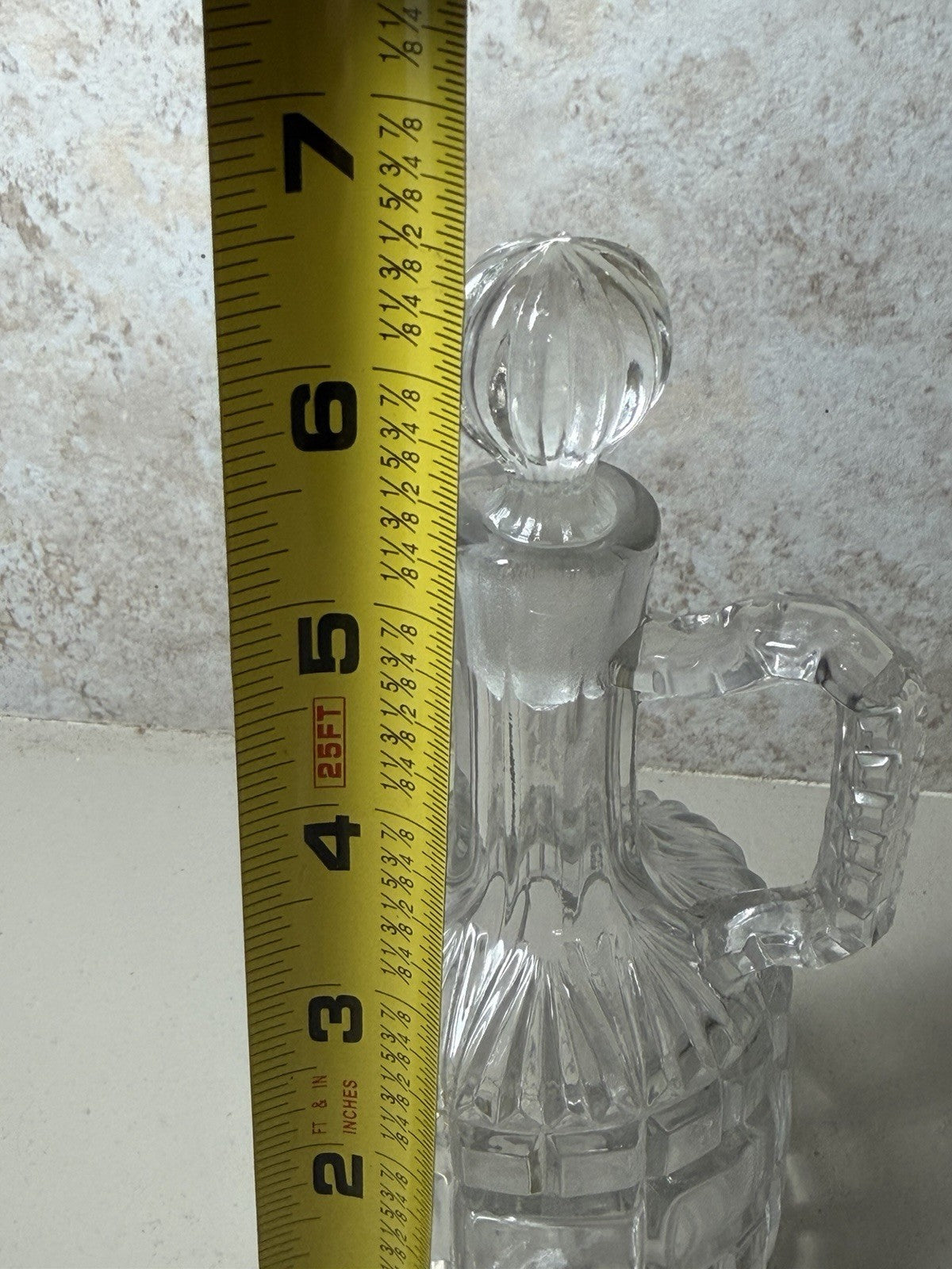 Vintage Cut Glass Cruet Bottle Stopper Paneled Block Pattern 6.5" Decanter