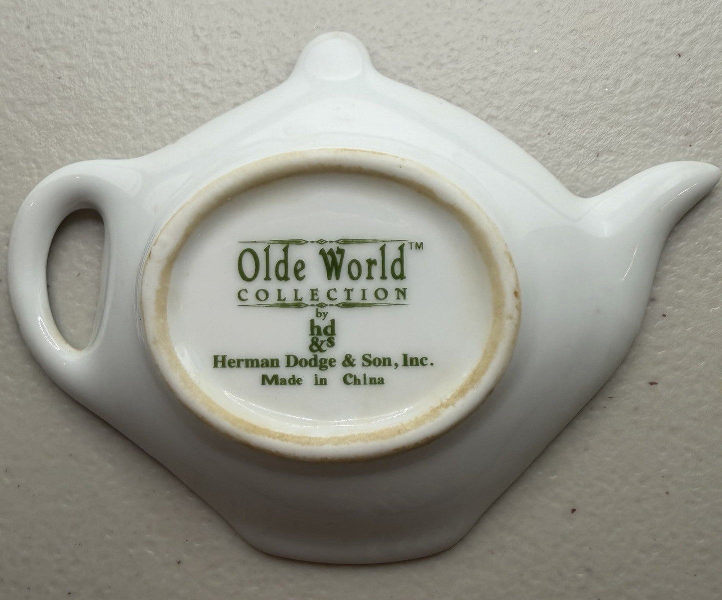 Vintage Herman Dodge Tea Bag Holder Teapot Palm Tree Olde World Blue White Set 2