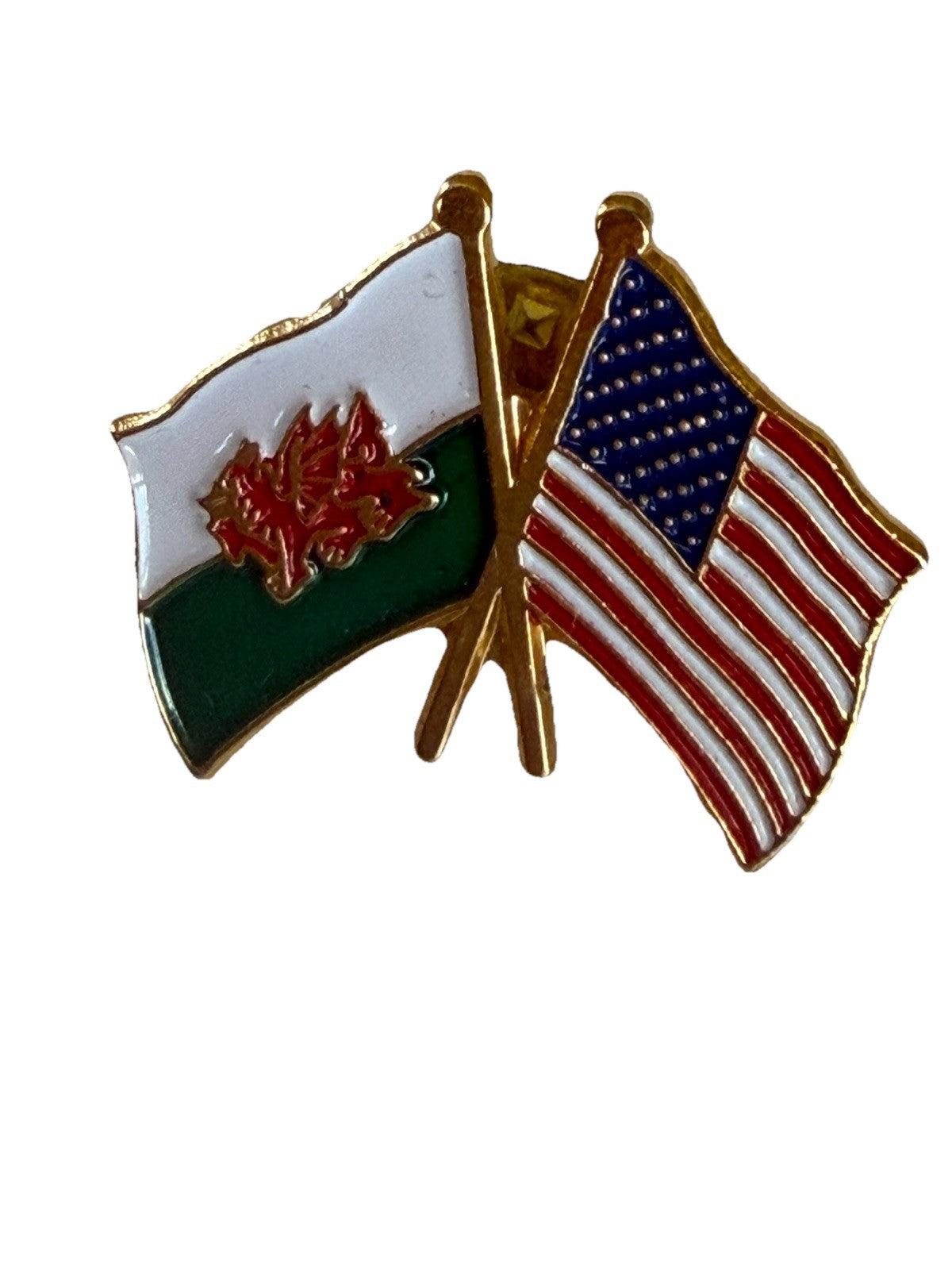 Wales Cymru Red Dragon Enamel Lapel Pin Lot of 2 USA Friendship Flag Shield