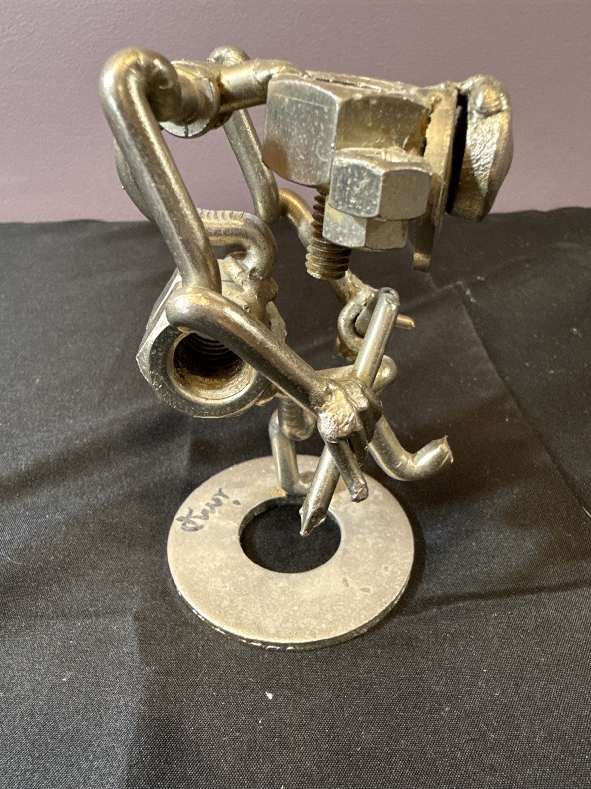 Vintage Nuts and Bolts Handmade Sculpted Metal Golfer Figurine, Set Of 2