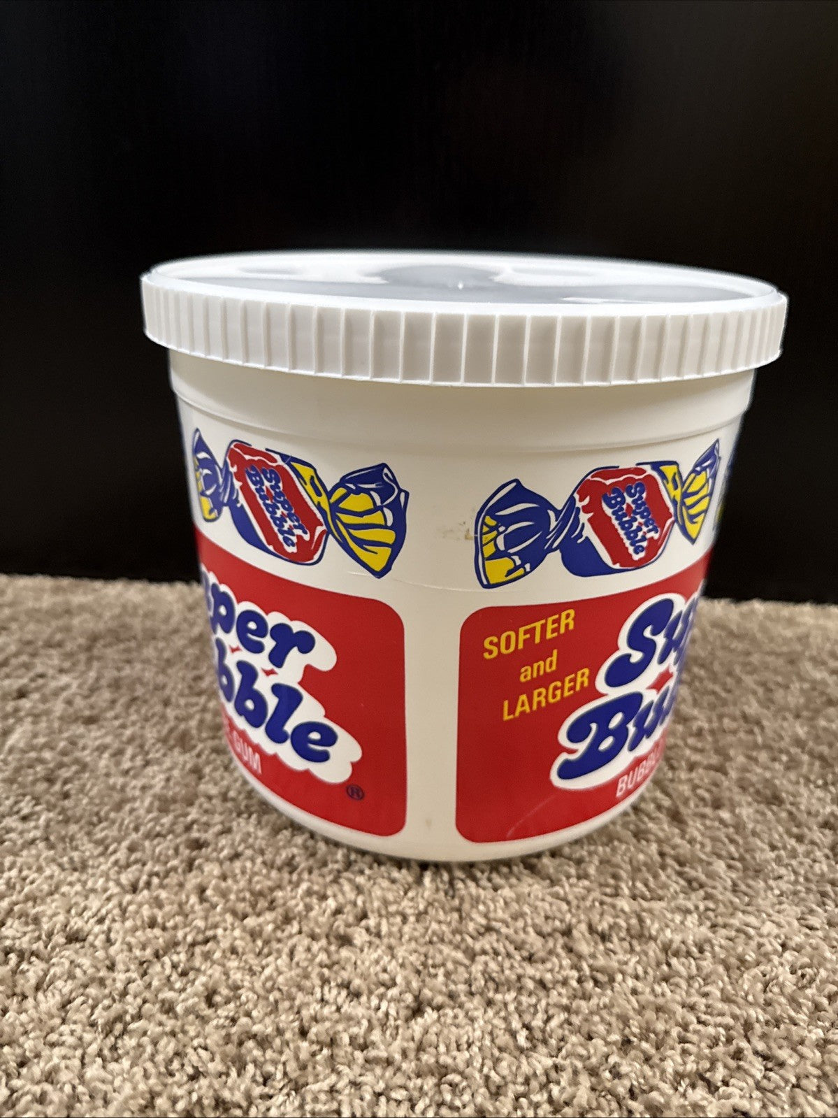 Vintage 1980s Super Bubble Gum Bucket Candy Advertising EMPTY 8.5”x8.5”x7.25”