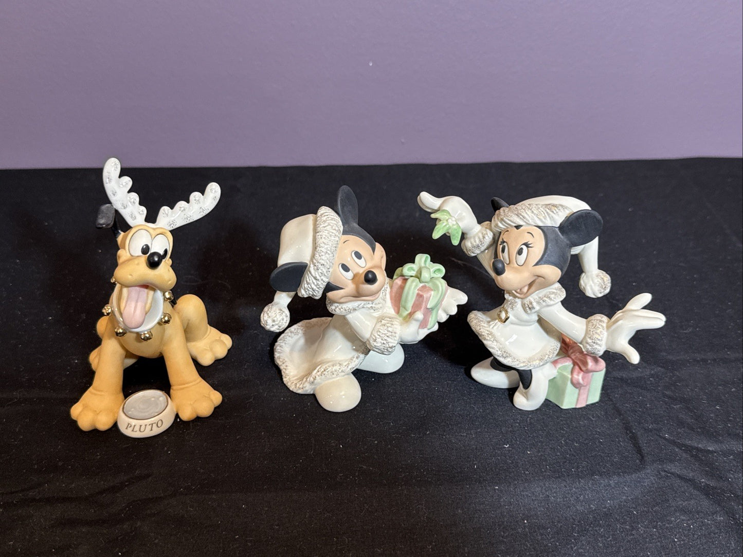 Lenox Disney Figurines Set Mickey Minnie Pluto Holiday 24K Gold No Box No COA