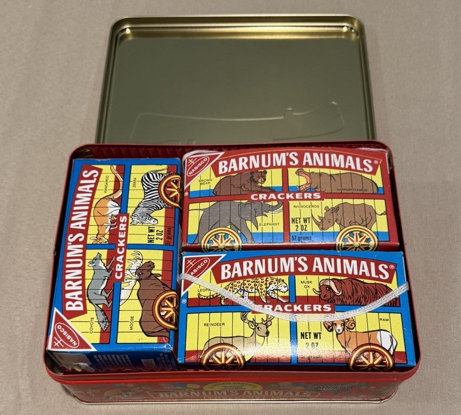 Vintage 1987 Barnums Animals Crackers Metal Tin Nabisco Empty 3 Packs Circus Box