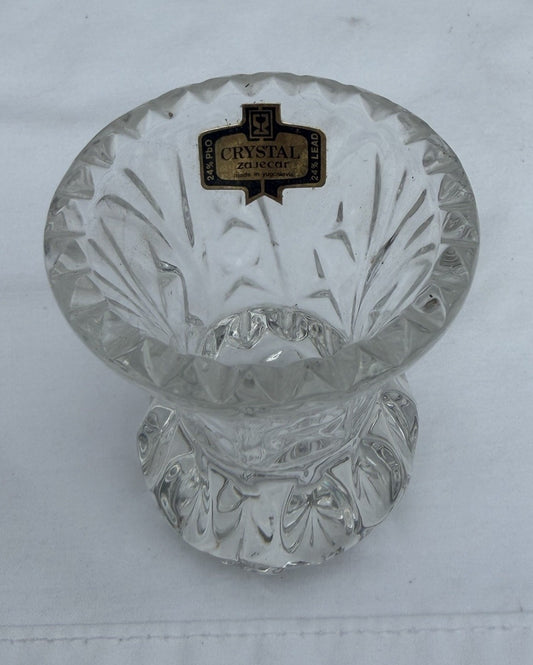 Vintage Zajecar Yugoslavia 24% Lead Crystal Mini Bud Vase Toothpick Holder Label