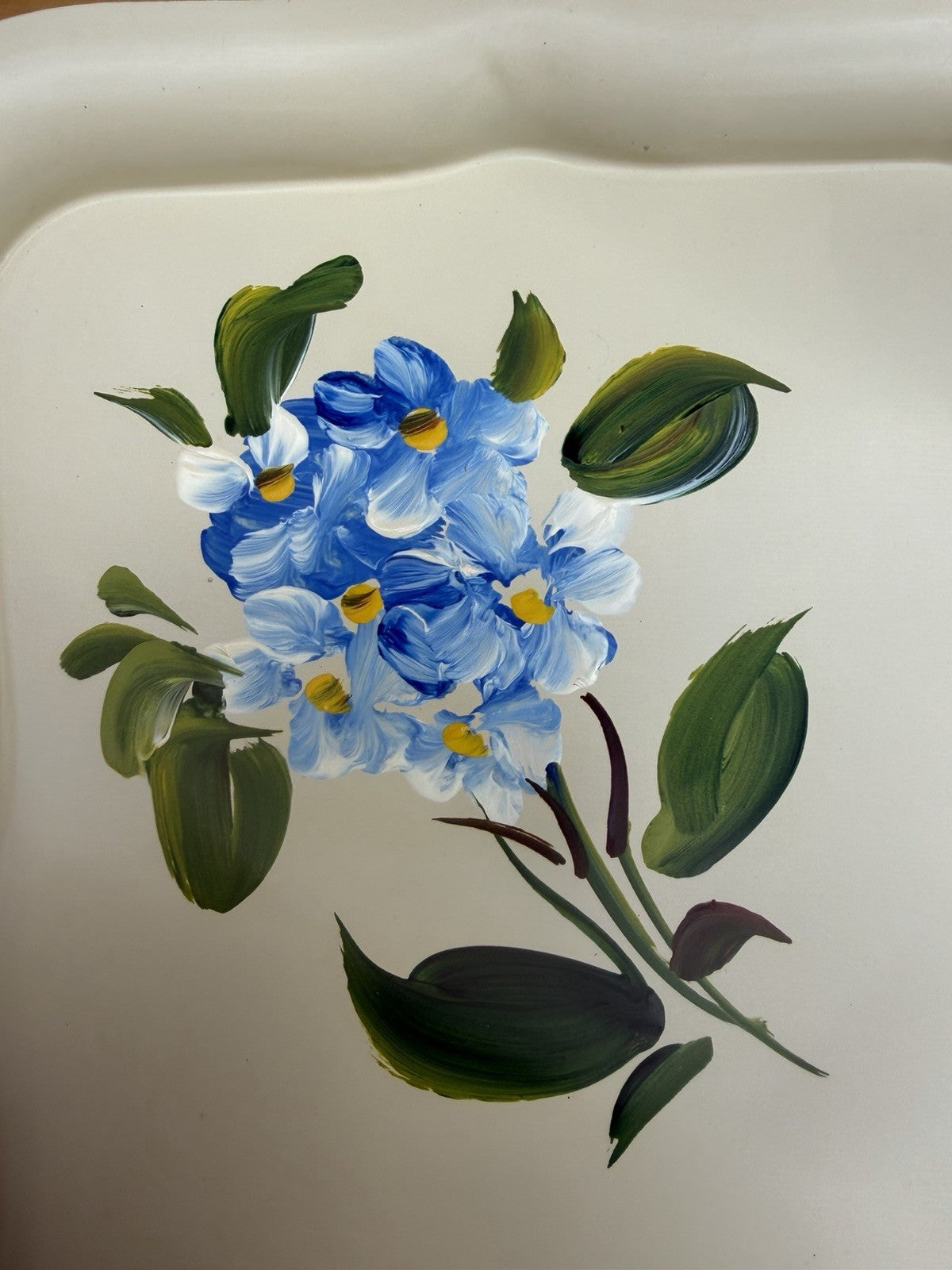 Vintage Mini Metal TV Tray Set 6 Fruit Flower Vanity Trays Cream 8.75 Inch