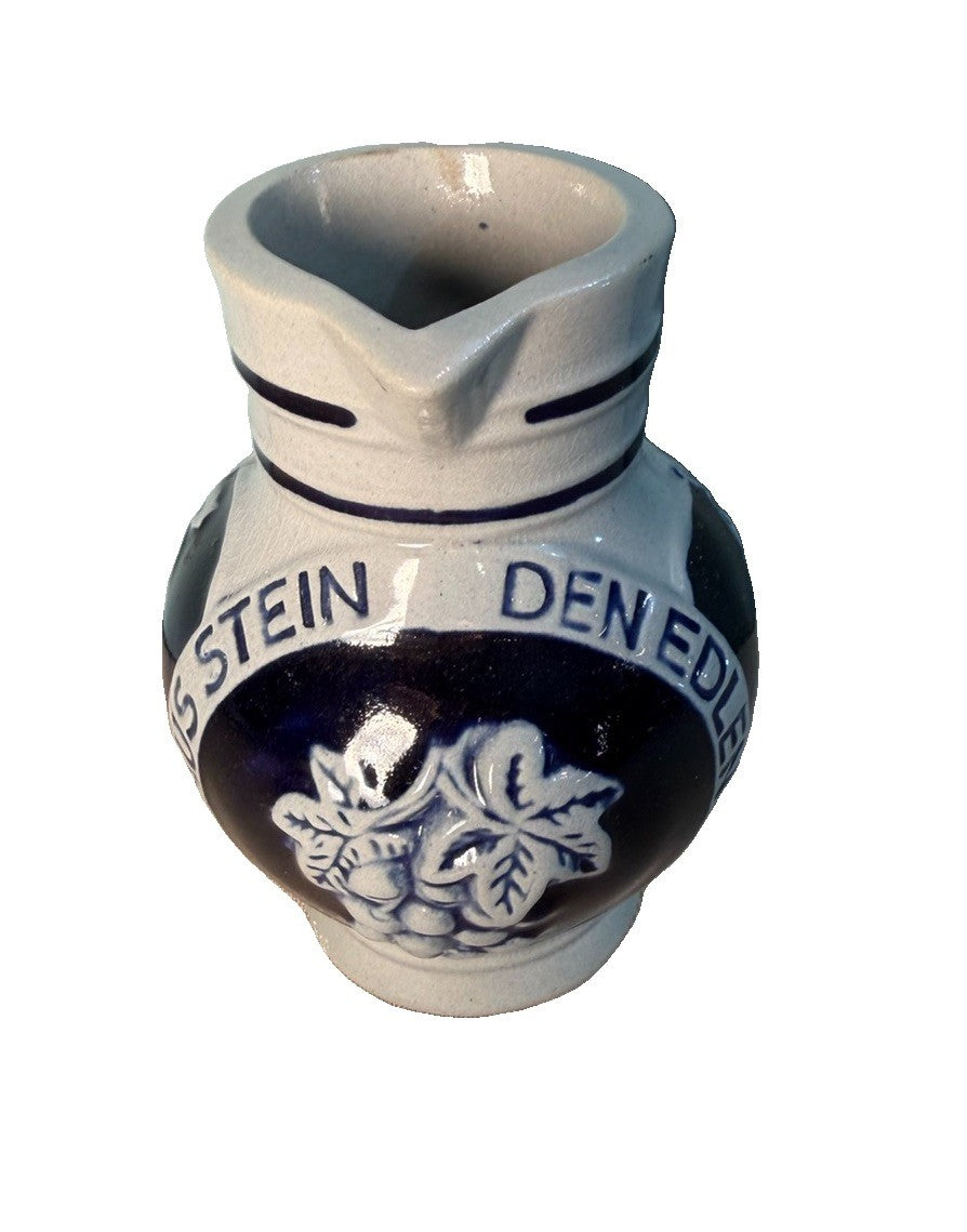 Vintage German Stoneware Pitcher Blue Gray Grape Vine Glaze Barware Decanter