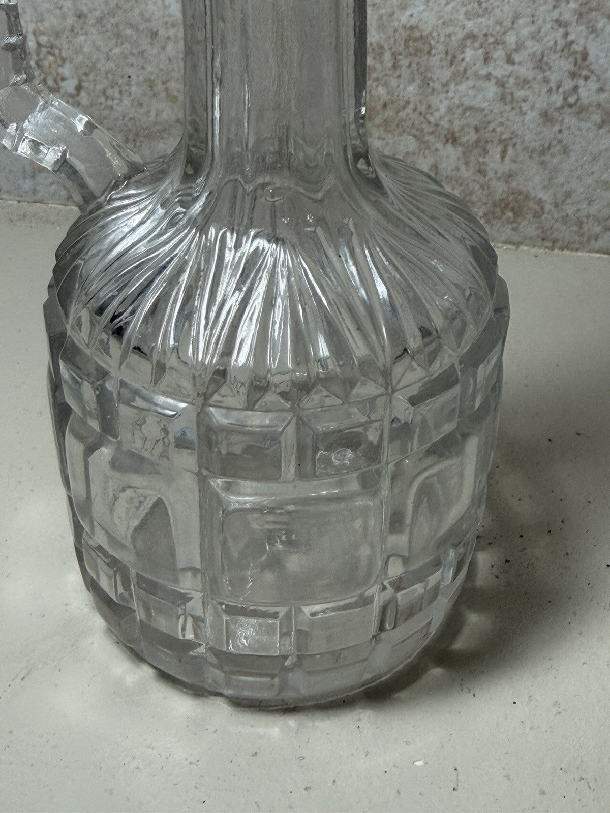 Vintage Cut Glass Cruet Bottle Stopper Paneled Block Pattern 6.5" Decanter