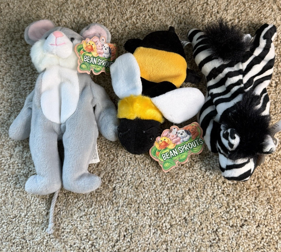 Vintage Gift Innovations Bean Sprouts Plush Lot 6 Animals With Tags 1990s