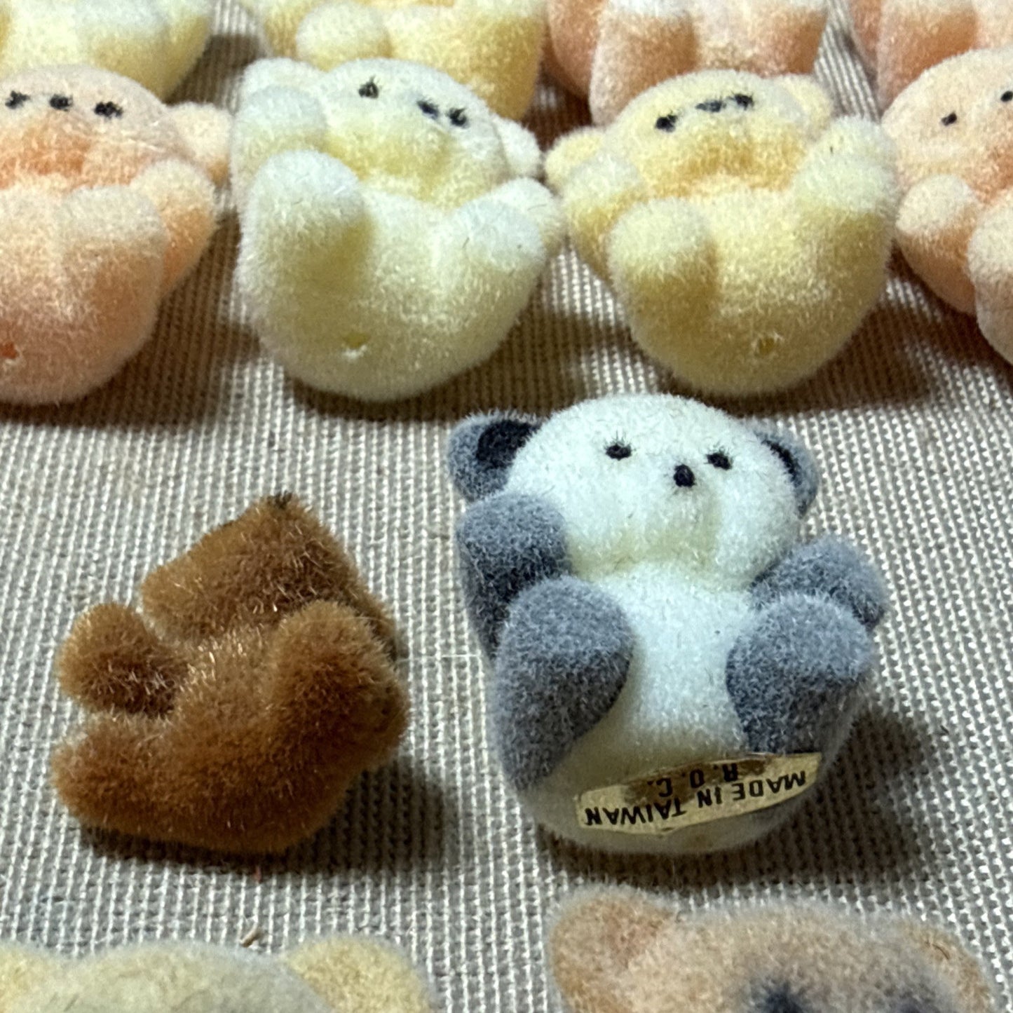 Vintage Mini Flocked Teddy Bear Lot of 22 Pastel 1" Miniature Craft Figure