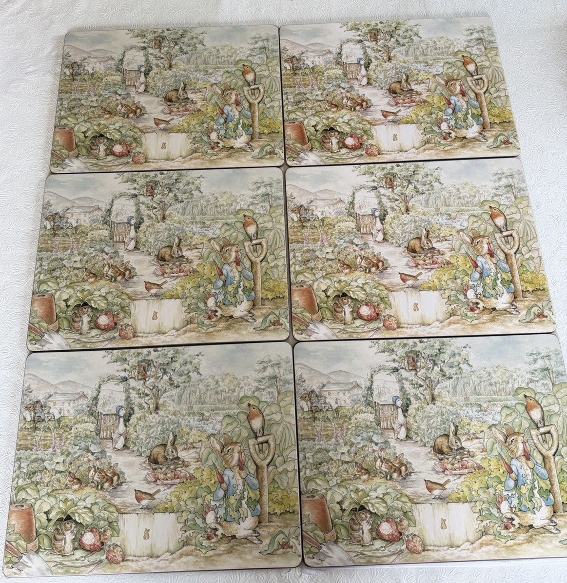 Beatrix Potter Peter Rabbit 12" Cork Placemats Set of 6 Garden Potting Decor