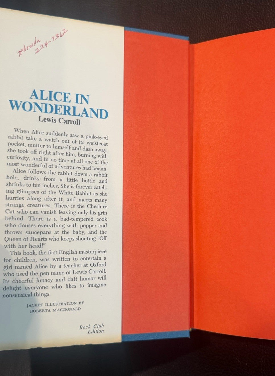Alice Adventures in Wonderland John Tenniel Illustrated Hardcover Book Club Ed